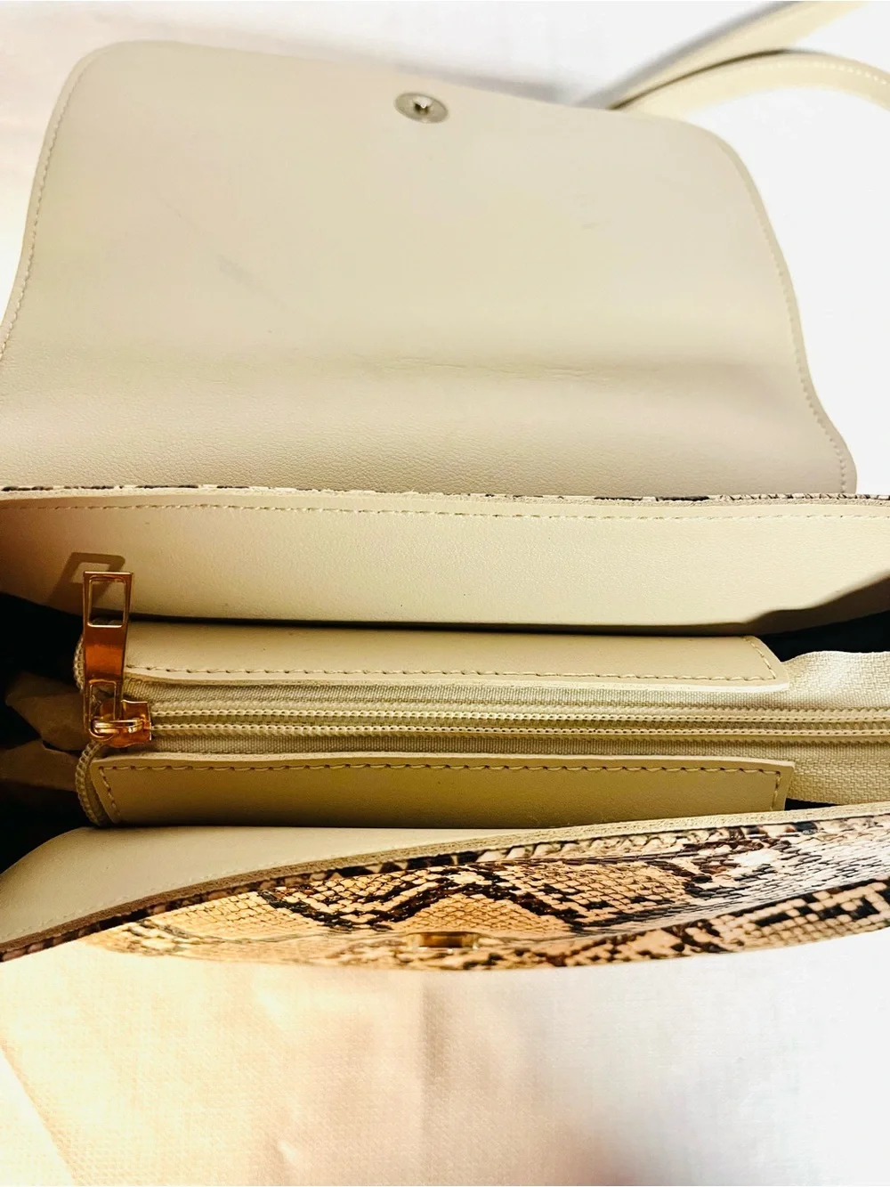 Snake-Print Beige 3-in-1 Convertible Backpack Crossbody Bag with